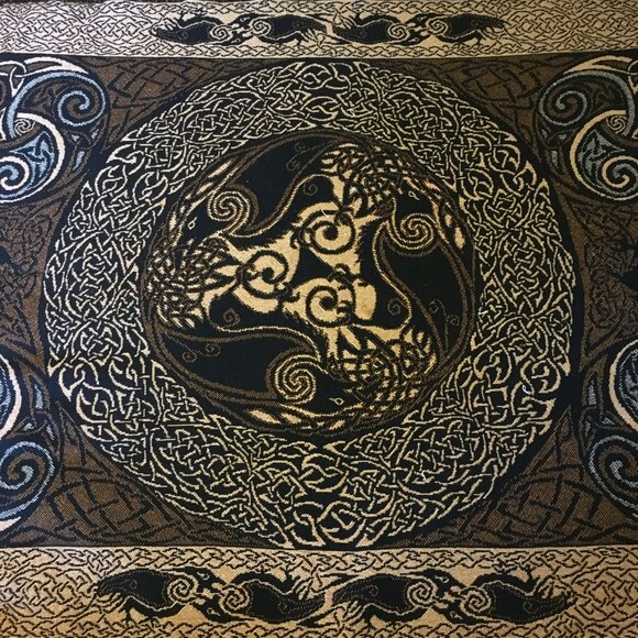 Vintage Celtic Triple Raven Tapestry Afghan Throw by Artist Jen Delyth - Picture 4 of 16